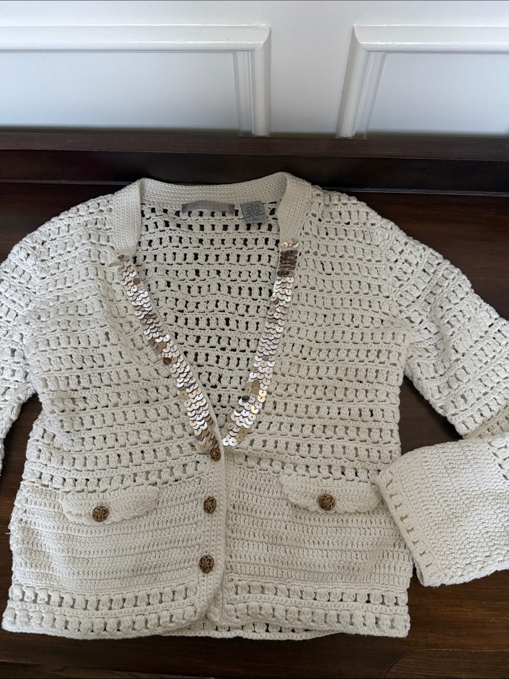 Cream Crochet Button-Front Women's Sweater Cardigan